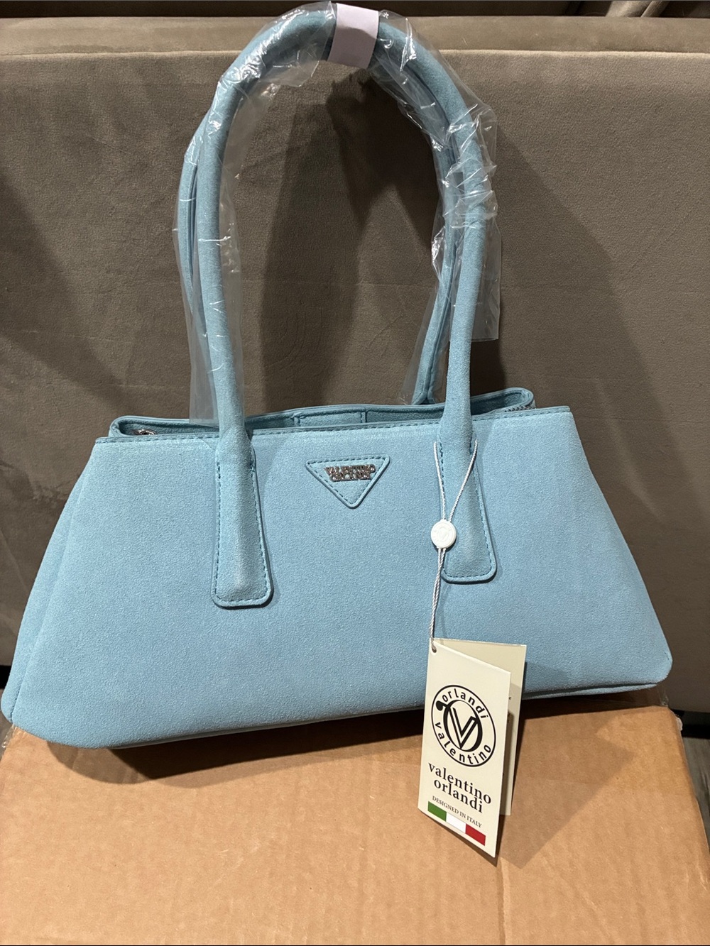 Valentino Orlandi Powder Blue Suede Shoulder Bag